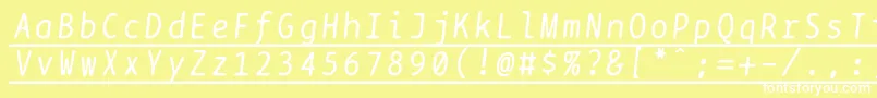フォントBptypewriteunderscoreditalics – 黄色い背景に白い文字