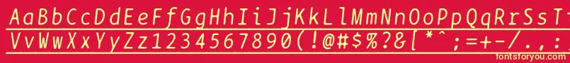 Bptypewriteunderscoreditalics-Schriftart – Gelbe Schriften auf rotem Hintergrund