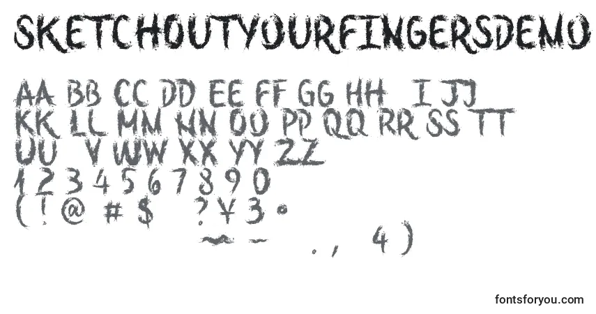 A fonte SketchOutYourFingersDemo – alfabeto, números, caracteres especiais