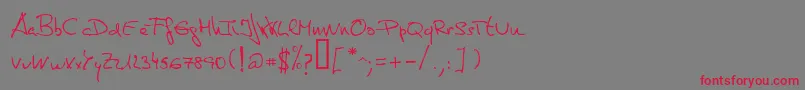 フォントDeManu1Normal – 赤い文字の灰色の背景