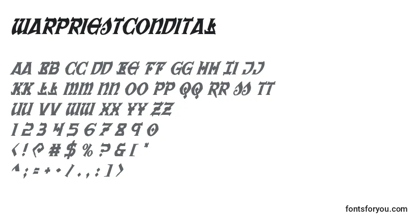 Czcionka Warpriestcondital – alfabet, cyfry, specjalne znaki