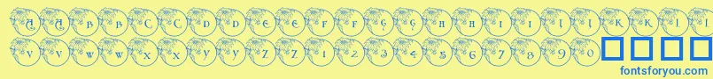 フォントPf Xmas Flower1 – 青い文字が黄色の背景にあります。