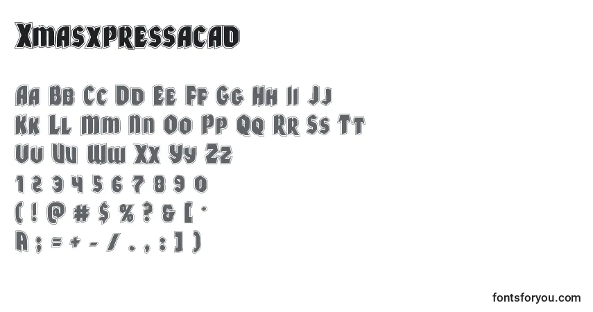 Xmasxpressacad-fontti – aakkoset, numerot, erikoismerkit