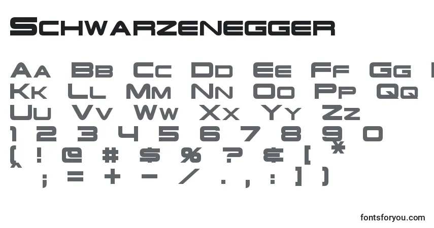 A fonte Schwarzenegger – alfabeto, números, caracteres especiais