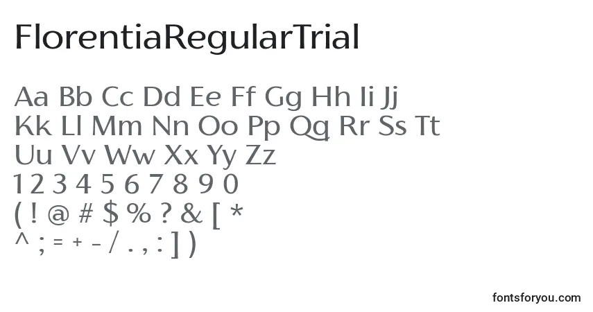 Шрифт FlorentiaRegularTrial – алфавит, цифры, специальные символы