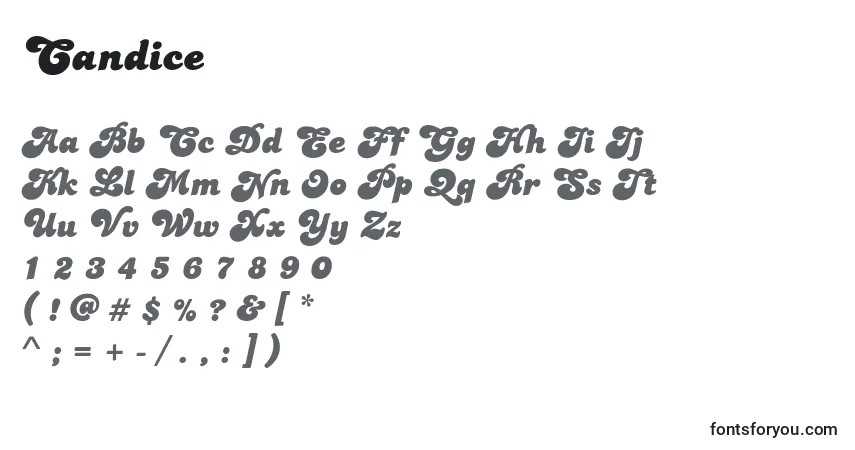 Fuente Candice - alfabeto, números, caracteres especiales