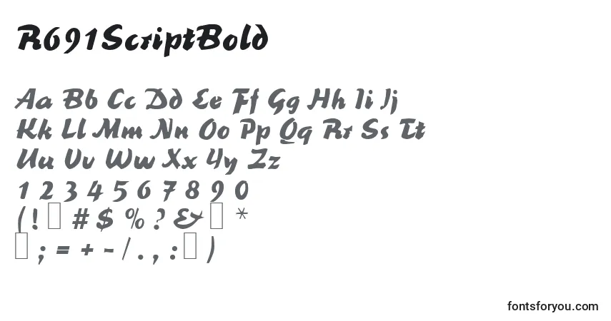Schriftart R691ScriptBold – Alphabet, Zahlen, spezielle Symbole