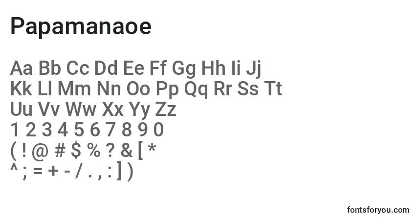 Czcionka Papamanaoe – alfabet, cyfry, specjalne znaki