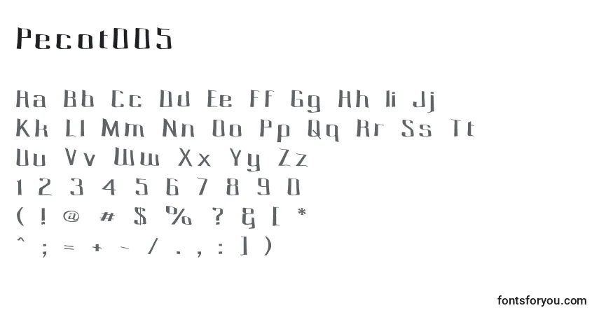 Czcionka Pecot005 – alfabet, cyfry, specjalne znaki