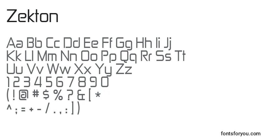 A fonte Zekton – alfabeto, números, caracteres especiais