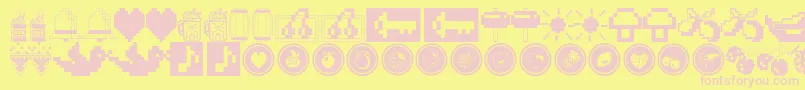 FontaliciousThingbats-fontti – vaaleanpunaiset fontit keltaisella taustalla