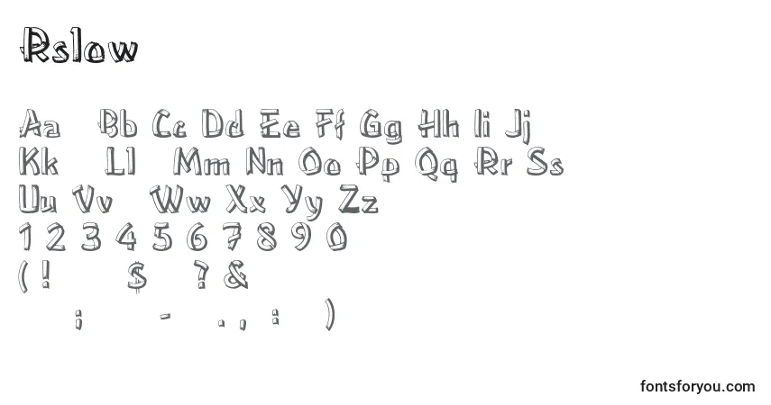 A fonte Rslowereastside – alfabeto, números, caracteres especiais