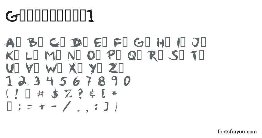 A fonte Gribouille1 – alfabeto, números, caracteres especiais