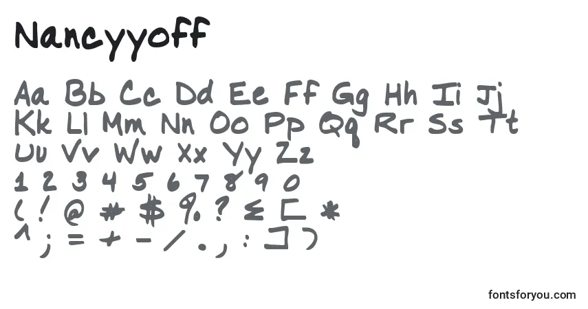 Czcionka Nancyyoff – alfabet, cyfry, specjalne znaki