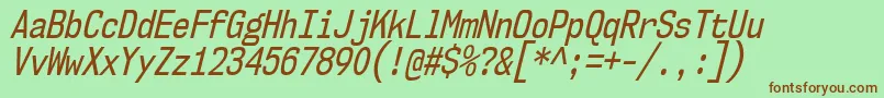 フォントNk57MonospaceCdRgIt – 緑の背景に茶色のフォント