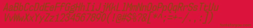 Nk57MonospaceCdRgIt-Schriftart – Braune Schriften auf rotem Hintergrund