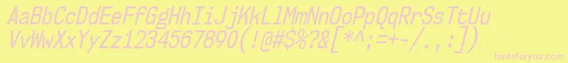 Nk57MonospaceCdRgIt-fontti – vaaleanpunaiset fontit keltaisella taustalla