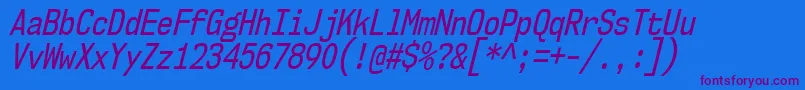 Nk57MonospaceCdRgIt Font – Purple Fonts on Blue Background