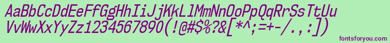 Nk57MonospaceCdRgIt-Schriftart – Violette Schriften auf grünem Hintergrund