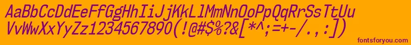 Шрифт Nk57MonospaceCdRgIt – фиолетовые шрифты на оранжевом фоне