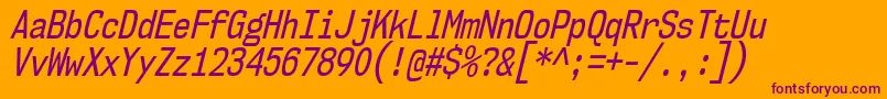 Nk57MonospaceCdRgIt-Schriftart – Violette Schriften auf orangefarbenem Hintergrund