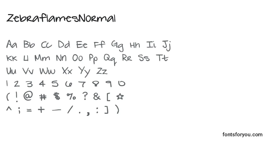 A fonte ZebraflamesNormal – alfabeto, números, caracteres especiais