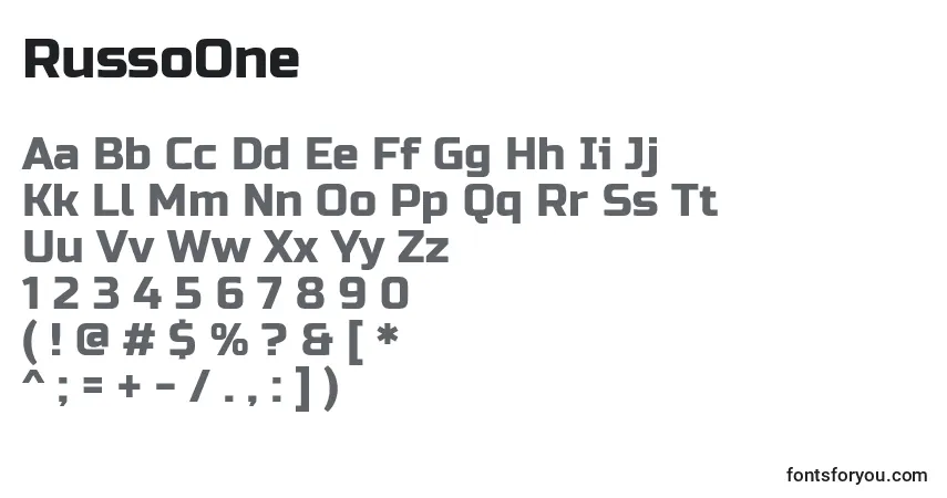 Schriftart RussoOne – Alphabet, Zahlen, spezielle Symbole