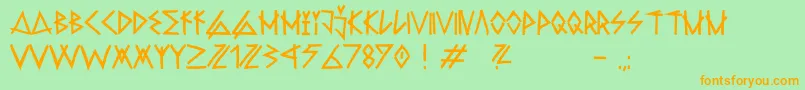 フォントRawdeltahandstreetDemo – オレンジの文字が緑の背景にあります。