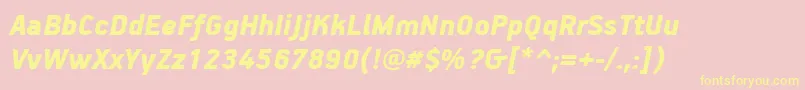 Saiba mais sobre a fonte PfhandbookproBlackitalic Fonte PfhandbookproBlackitalic – fontes amarelas em um fundo rosa