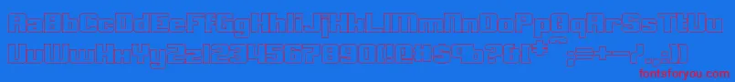 ClarkBoldHollow-Schriftart – Rote Schriften auf blauem Hintergrund