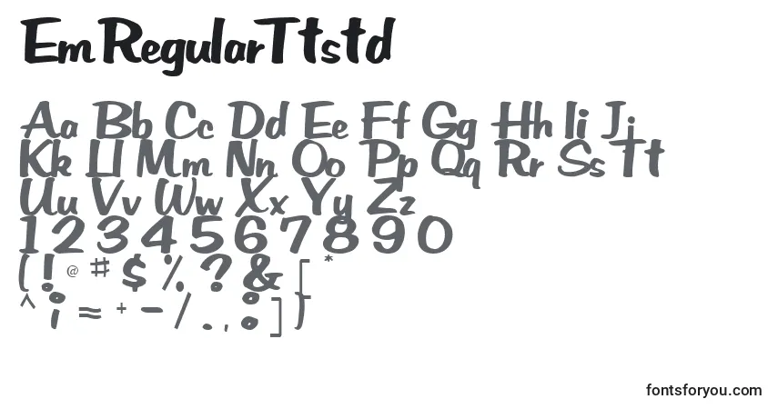 Czcionka EmRegularTtstd – alfabet, cyfry, specjalne znaki