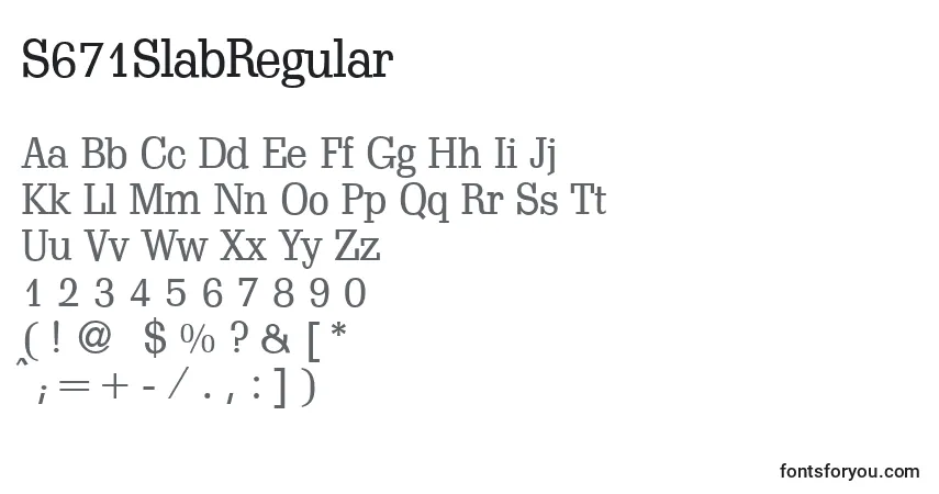 A fonte S671SlabRegular – alfabeto, números, caracteres especiais