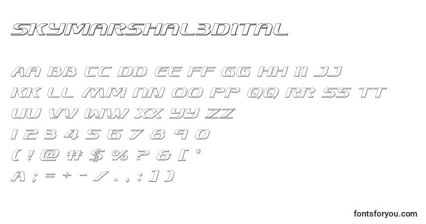 A fonte Skymarshal3Dital – alfabeto, números, caracteres especiais