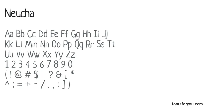 A fonte Neucha – alfabeto, números, caracteres especiais