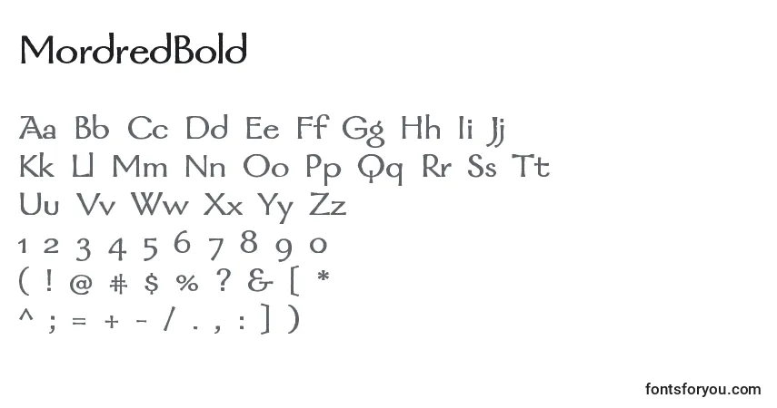 Schriftart MordredBold – Alphabet, Zahlen, spezielle Symbole