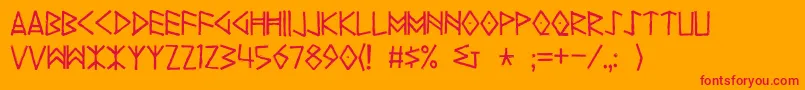 Yggdrasil-Schriftart – Rote Schriften auf orangefarbenem Hintergrund