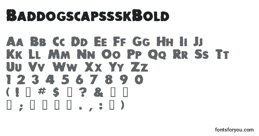 A fonte BaddogscapssskBold – alfabeto, números, caracteres especiais