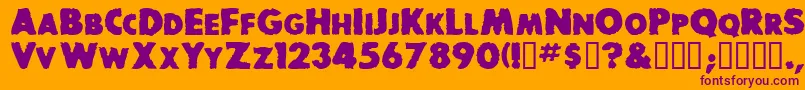 BaddogscapssskBold-Schriftart – Violette Schriften auf orangefarbenem Hintergrund