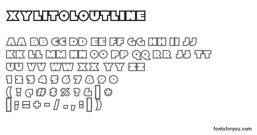 Czcionka XylitolOutline – alfabet, cyfry, specjalne znaki