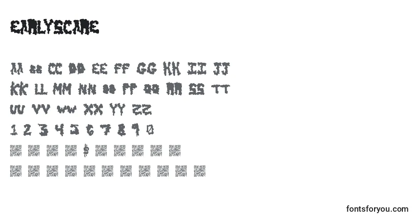 Czcionka Earlyscare – alfabet, cyfry, specjalne znaki