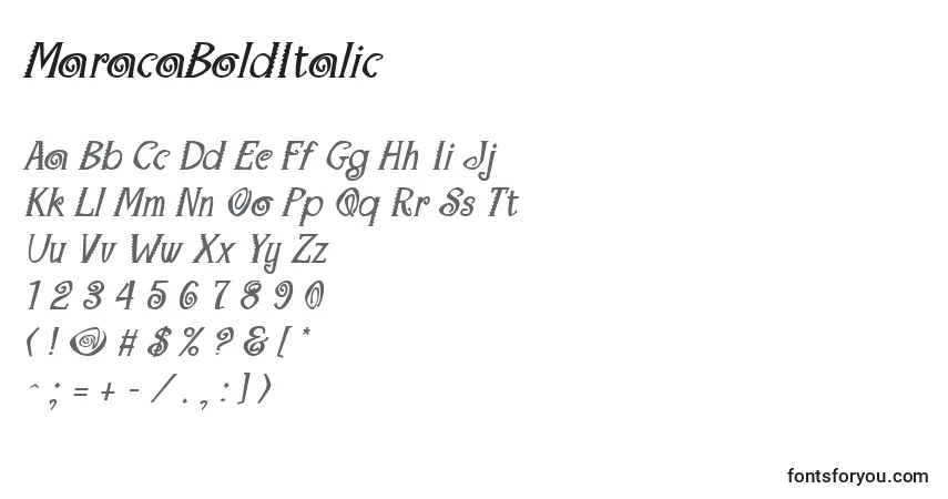 Шрифт MaracaBoldItalic – алфавит, цифры, специальные символы