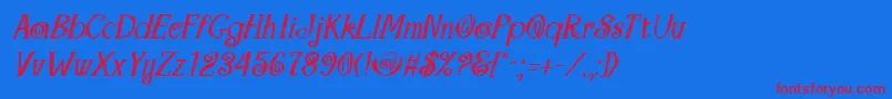 MaracaBoldItalic-Schriftart – Rote Schriften auf blauem Hintergrund