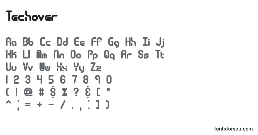 Czcionka Techover – alfabet, cyfry, specjalne znaki