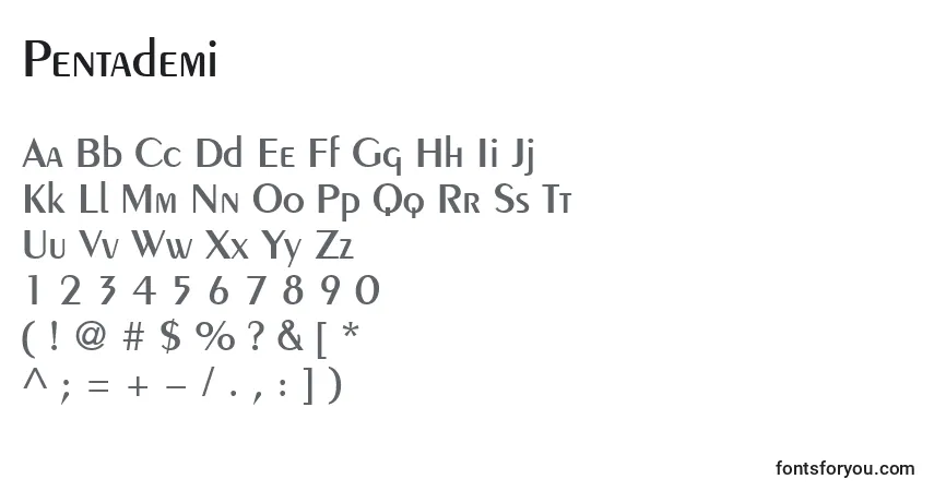 Schriftart Pentademi – Alphabet, Zahlen, spezielle Symbole