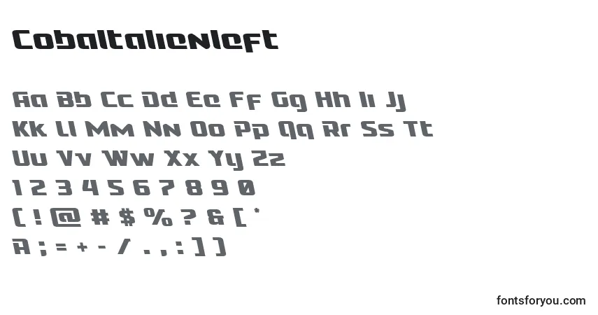 Czcionka Cobaltalienleft – alfabet, cyfry, specjalne znaki