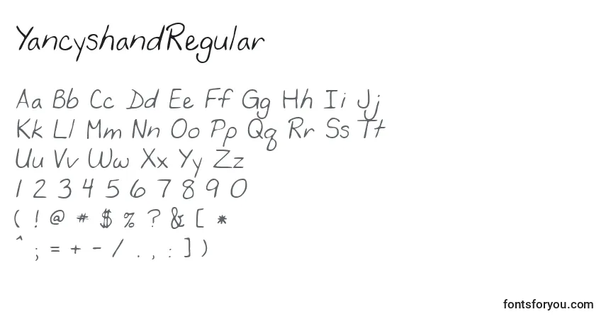 A fonte YancyshandRegular – alfabeto, números, caracteres especiais