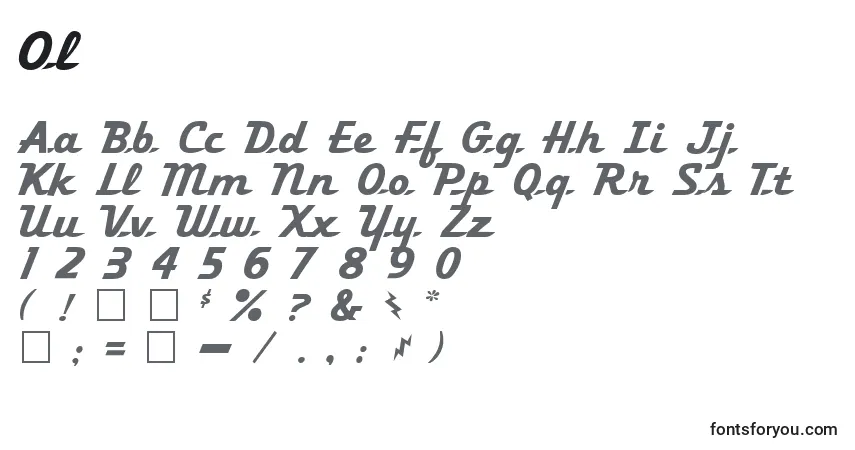 Schriftart Ol – Alphabet, Zahlen, spezielle Symbole