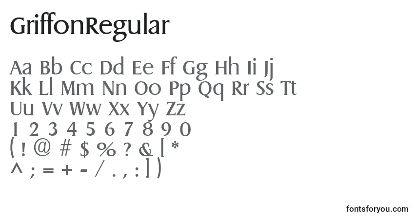 Шрифт GriffonRegular – алфавит, цифры, специальные символы