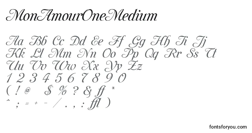 A fonte MonAmourOneMedium – alfabeto, números, caracteres especiais