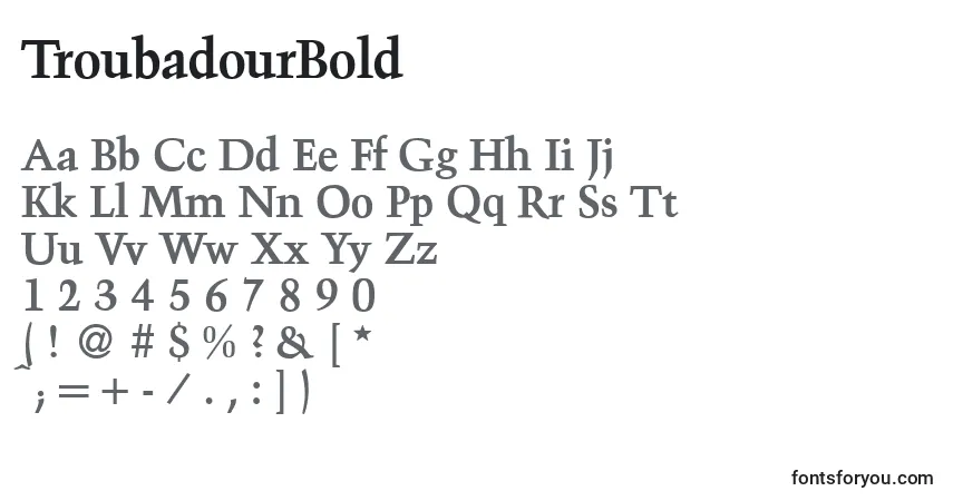 Czcionka TroubadourBold – alfabet, cyfry, specjalne znaki